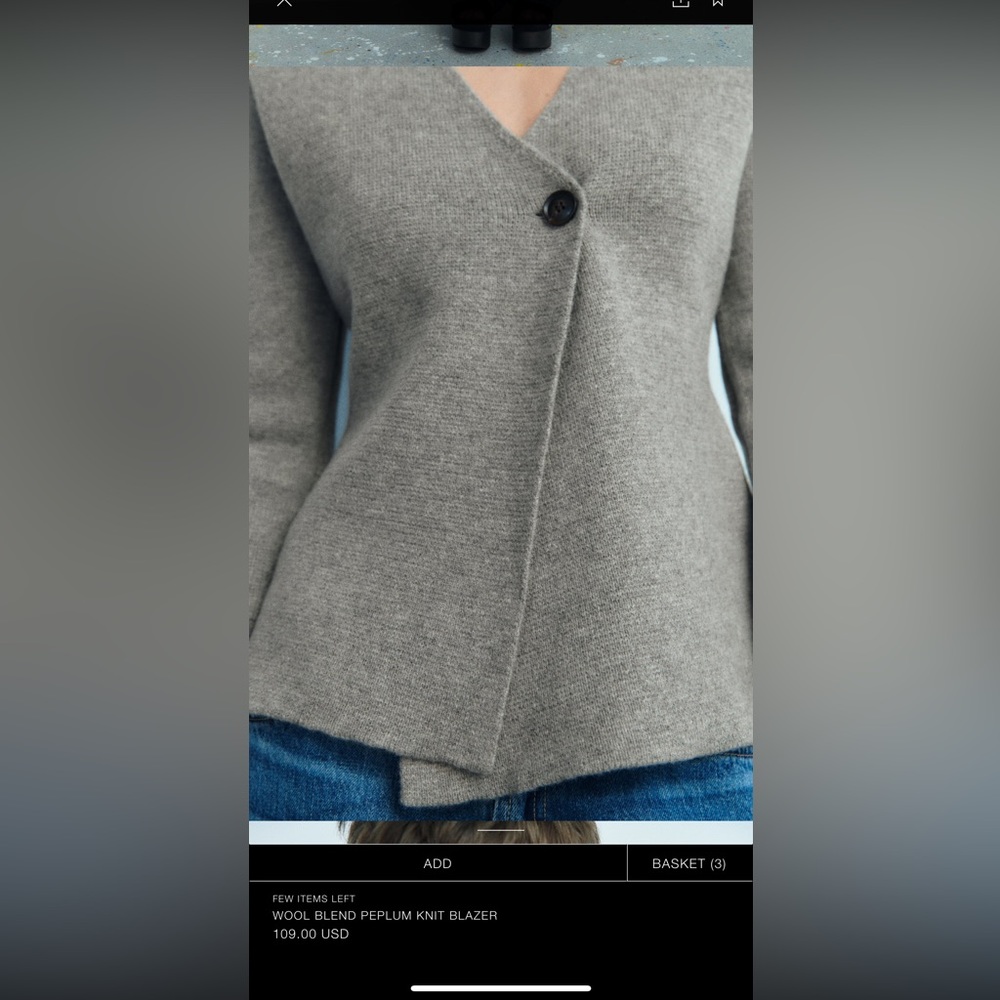 Zara Wool Blend Peplum Knit Sweater